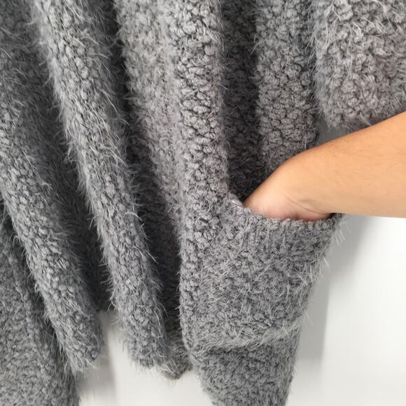 FRNCH Cardigan Sweater Open Front 3/4 Sleeve Two Pockets Solid Grey Small Medium - Picture 4 of 7